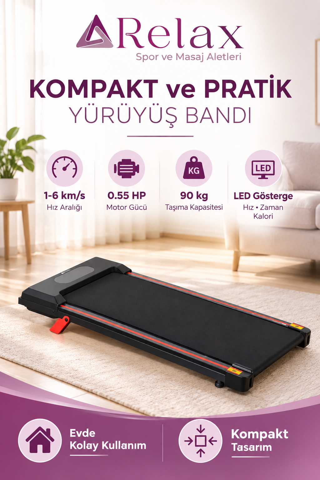 853.png İnce ve Pratik Tasarım Kompakt Yürüme ve Koşu Bandı RL-870 - Görsel 1